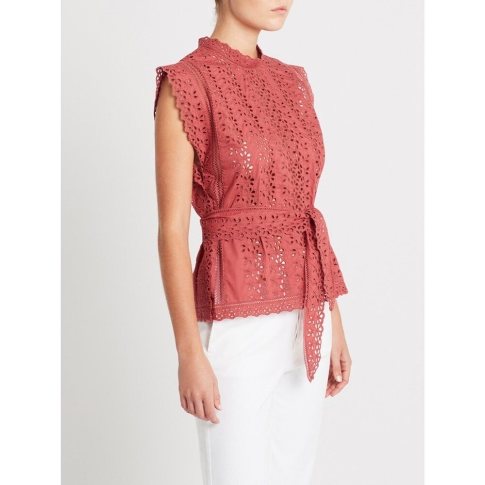 Rebecca Taylor NWT Karina Eyelet Tie Waist Top Size 12 MSRP $455